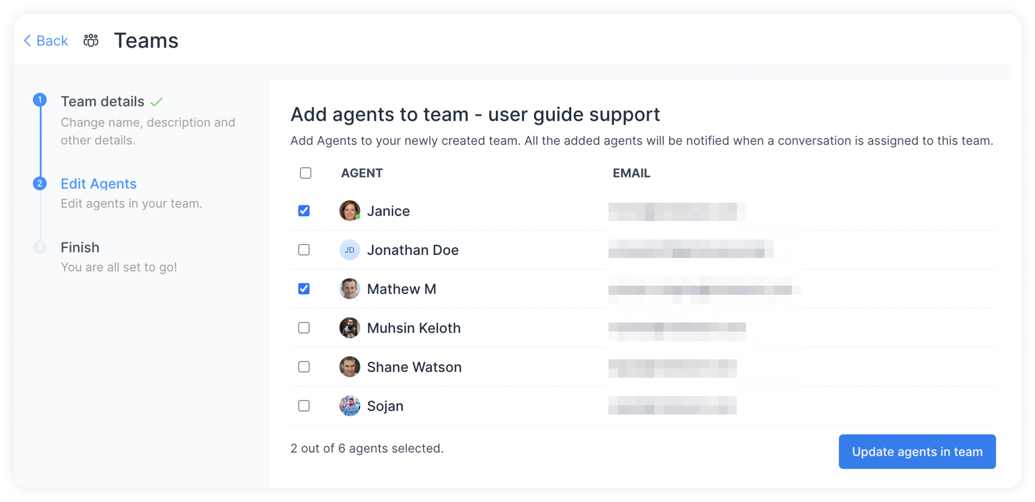 Add Agents to Teams Screen