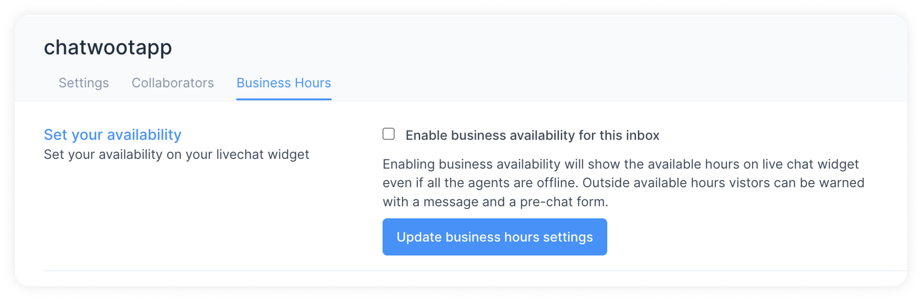 twitter business hours settings in chatwoot