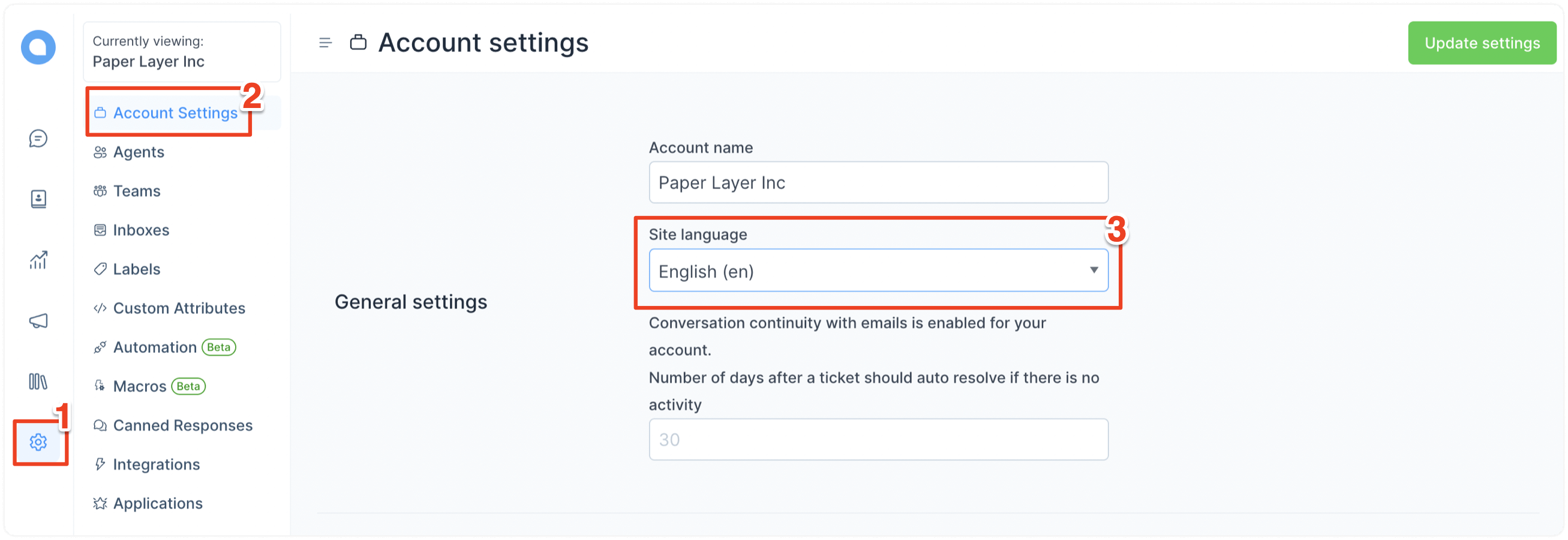 Site language setting in Voxsig