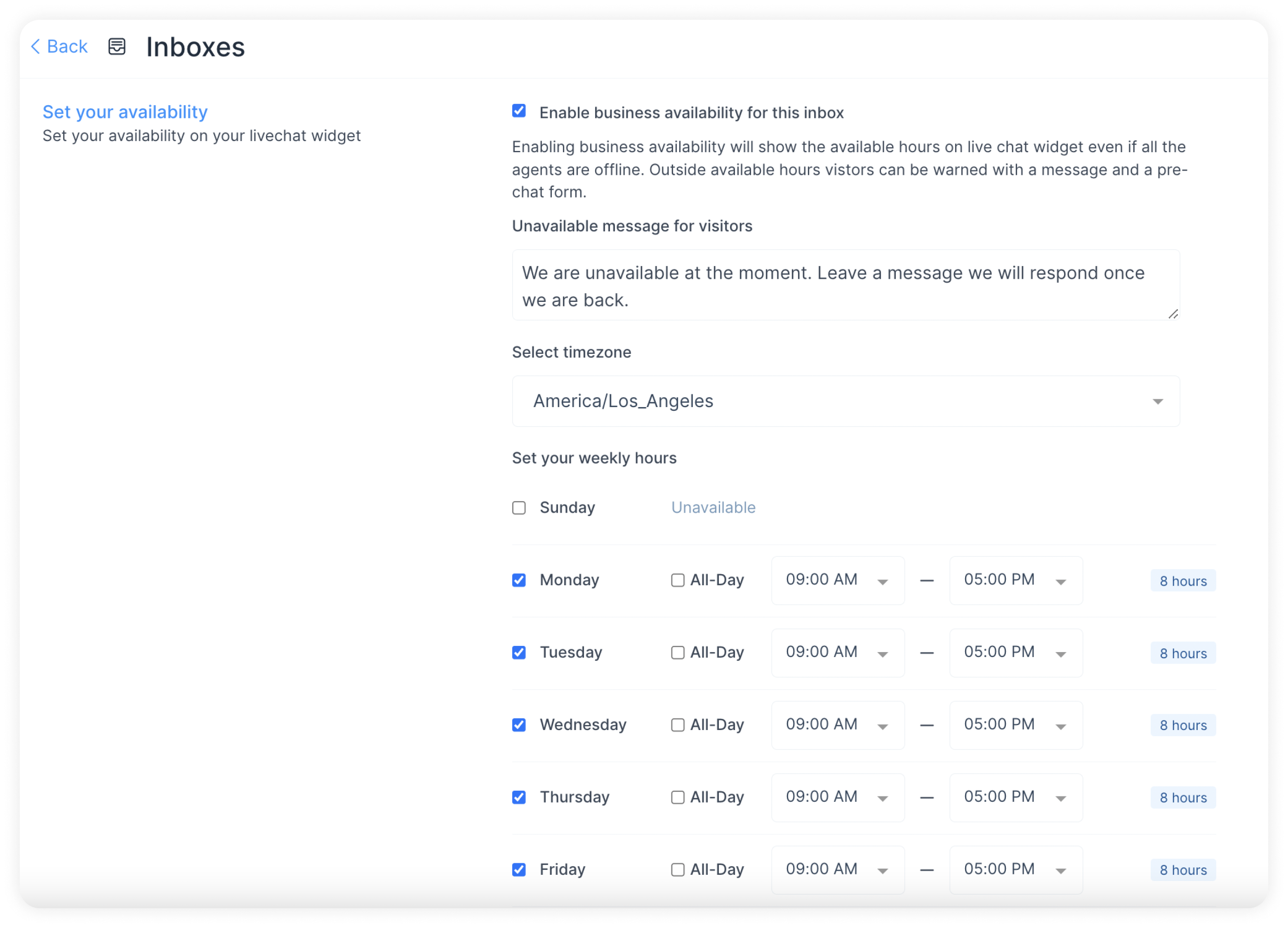 twitter business hours advanced settings in chatwoot