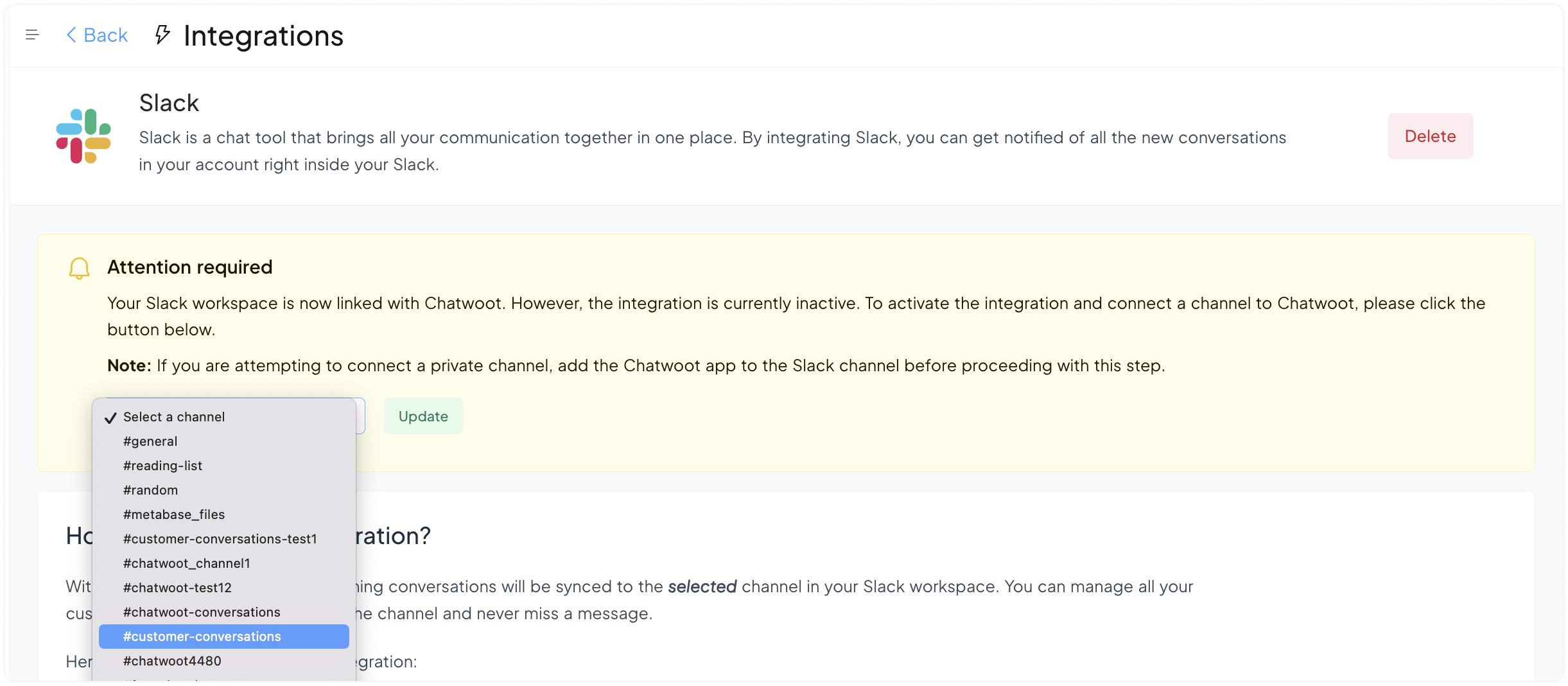 选择 Slack 频道